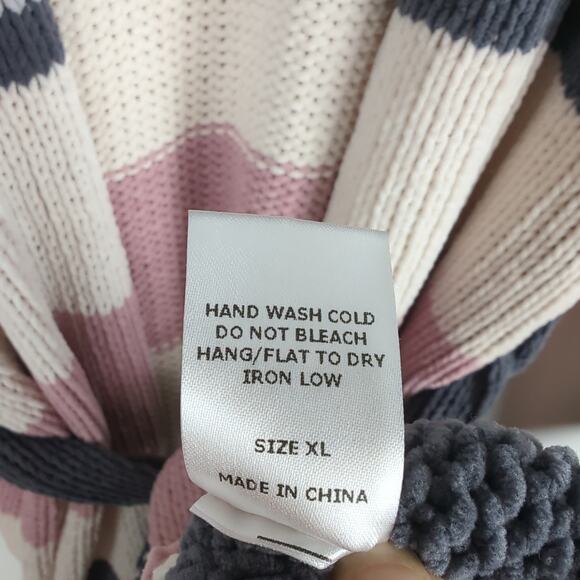 ACOA Cream Gray Pink Color Block Chenille Duster Cardigan Wrap Sweater Size XL - Picture 10 of 10